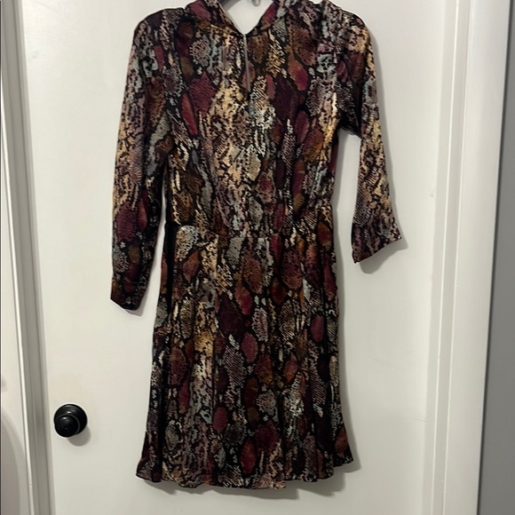 Rebecca Taylor Brown and Pink A-line V-neck Silk Snakeprint Dress Size 2 - Picture 3 of 9